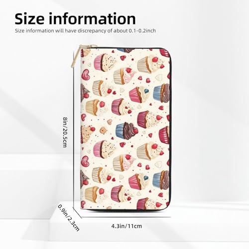 Leather Thin Slim Wallets for Women & Men - Strawberry Cake Heart Print Card Wallet Holder with Zipper2