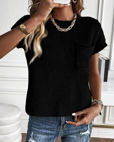 Image of KIRUNDO Summer Fall Short Sleeve Sweater for Women 2026 Casual Sweater Vest Cotton Knit Pullover Tank Tops Fashion Clothing