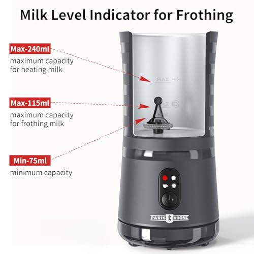 Image of Milk Frother, Paris Rhone 4-in-1 Milk Steamer and Frother, Hot & Cold Foam Milk Warmer with Temperature Control, Auto Shut-Off Frothers for Coffee, Latte, Cappuccino, Macchiato, Grey