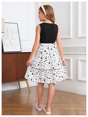 OYOANGLE Girl's Boho Floral Print Tank Dress Bow Belted Layered Ruffle Hem A Line Midi Dresses2