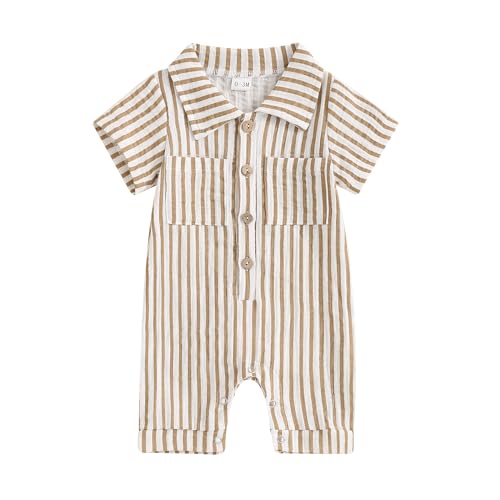 Image of BemeyourBBs Newborn Baby Boy Summer Clothes Short Sleeve Dress Shirt Romper Button Jumpsuit Gentleman One Piece Outfit