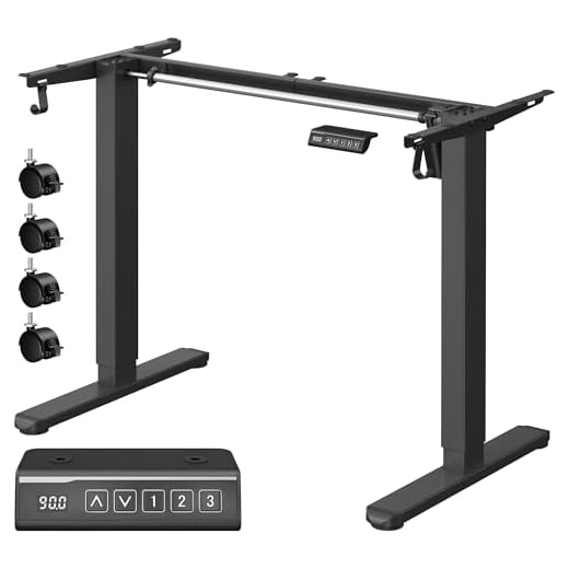 VASAGLE Bureau Électrique Réglable en Hauteur, Cadre de Bureau Assis-Debout, Support de Table, sans Plateau de Table, avec 2 Crochets, Fonction Mémoire 3 Hauteurs, Acier, Noir d'encre LSD021B01V2