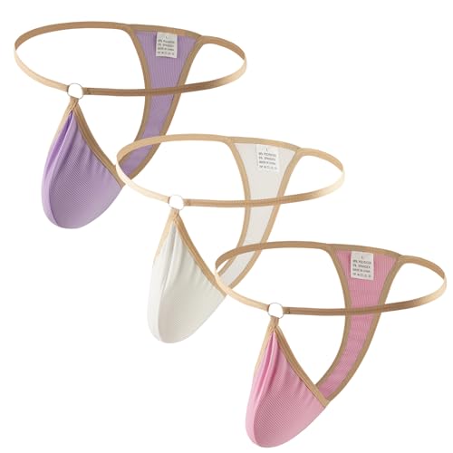 Mens Thongs Underwear sexy Breathable G-Strings Man Thong T back String Bikini With Pouch Silk Panties for male Gay 3-Pack