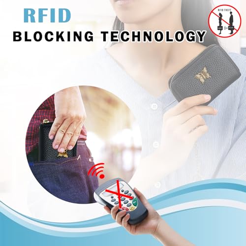 Image of imeetu RFID Credit Card Holder for Women, Business Card Wallet, Purple Coffee, Small, Credit Card Case Wallet | Genuine Leather Card Case Wallet with Zipper and Removable Keychain, 12 Card Slots & 2 Cash Pockets, Daily, Travel, Gifts