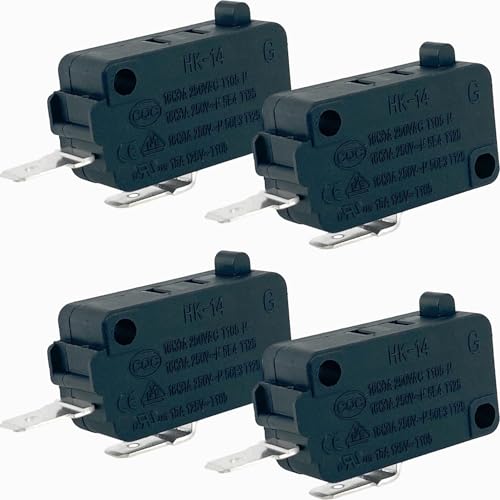 HK-14 Normally Open Micro Switch (Black 4-Pack), 16A 250VAC SPST-NO