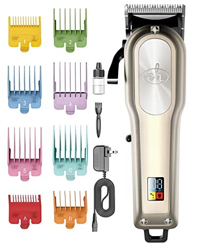E-Hunter Professional Dog Clippers Cordless Rechargeable - Pet Grooming Kit with 8 Comb Guides, LED Display & Quiet Motor 50DB for Dogs, Cats with Thick Hair - Includes Cleaning Brush & Oil
