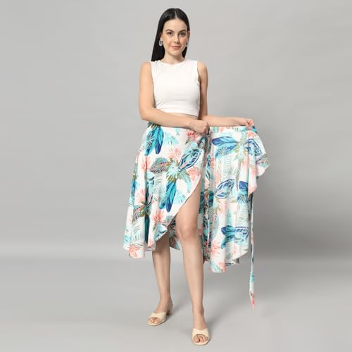 Image of GirlCode Women's Boho Floral Print Wrap Front Self Tie Knot Midi Skirt Women & Girls