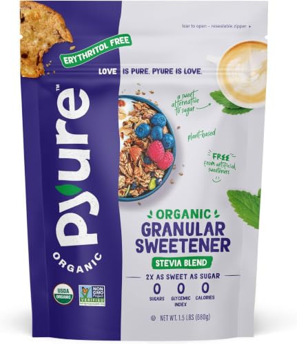 Image of Pyure Organic Stevia Blend | Granulated Sugar Substitute with Zero Calories & Carbs | Keto, Diabetic & Vegan Friendly | Sugary Taste Alternative | USDA Organic, Non-GMO | Erythritol Free | Good For Baking | 1.5lb (24oz)
