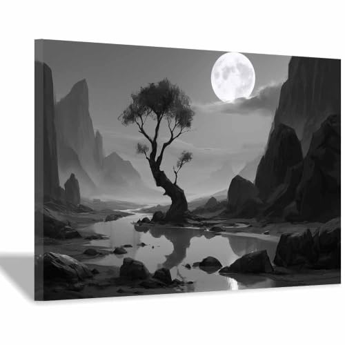 Peinture sur toile pleine lune cadre inclus 60x80cm pour habiller un mur vide sans effort