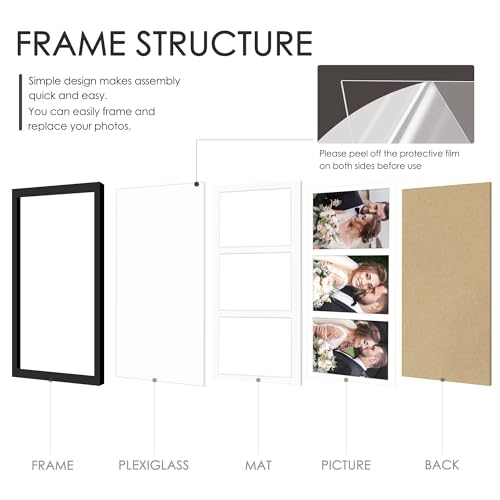 Image of DUENPY 12.5x27.5 Picture Frame 3-Opening 8.5x11 Collage Picture Frame Displays Three 8.5x11 inch Photos Collage Wall Decor Wall Hanging or Tabletop Black