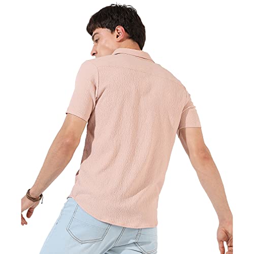 Image of CAHOOT Men's Button Up Shirt for Casual Wear | Regular Fit | Poly Lycra Shirt Crafted with Short Sleeve & Enhanced Stretch Comfort Fit for Everyday Wear