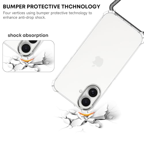YESPURE for iPhone 17 Phone Case Clear Case Women Adjustable Neck Cord Lanyard Crossbody Strap Cover Transparent Soft Bumper TPU Shockproof Anti-Yellowing Protective Case Cover for iPhone 17 - Gray by YESPURE - Used condition - Image 5