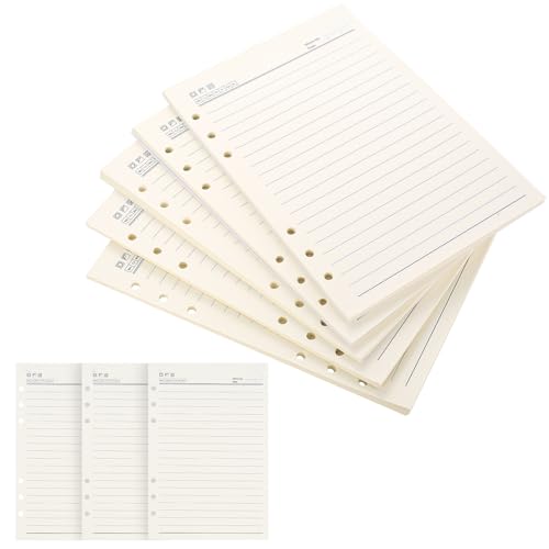 5 PackungenA5 Ringbuch Nachfüllbar, 200 Blätter A5 Liniert Nachfüllpapier A5 ringbucheinlagen, 6 Löcher Notizbuch Nachfülleinlagen Notizpapier für Planer Tagebücher Einsätze Tagbuch