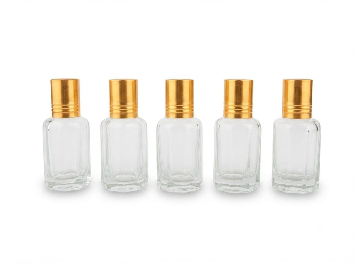 DNP Empty and Clear Glass Roll-On Bottles with Gold Cap, for Storing Attar and Perfumes, Travel Friendly Bottle, Suitable for Personal Use and Gifting, Set of 5-image-45