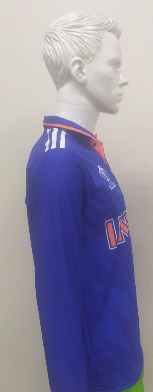 India ODI W/C Jersey Full Sleeves - 2023 (36 (for 11-12 Years), Plain Back (NO Player Name)) 2