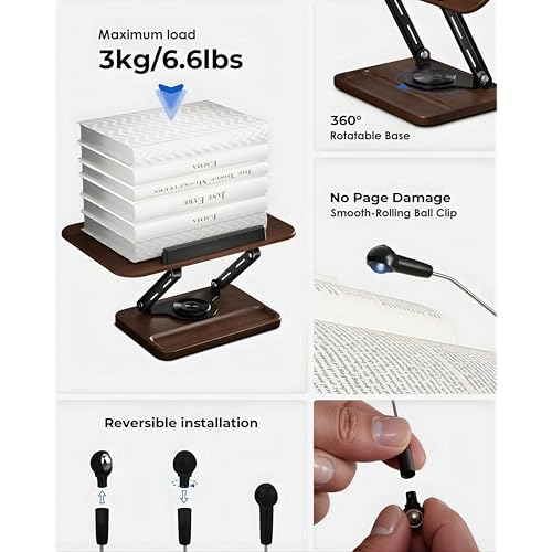 Image of Sunchhaya New Book Stand for Reading, Writing, Painting and Used As Laptop Stand for Desk, 360 Degree Rotatable with Wooden Plate At Bottom Adjustable Height-Angle (R51C)