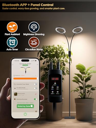 Image of Smart Grow Lights for Indoor Plants, Plant Light with Auto-Timer, Full Spectrum LED Grow Light, Adjustable Height & Stepless Dimming,Plant Assistant Suitable for Most Plants (Black, Dual Heads)