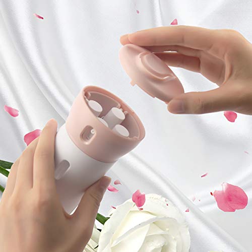 2 Pack Travel Dispenser, CHIVENIDO 4 in 1 Lotion Shampoo Gel Travel Dispenser Shower Bottles Refillable Travel Bottles (Pink+Gray)2