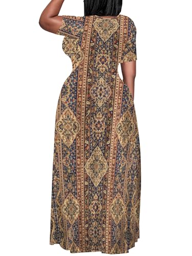 Image of PinkPatty Plus Size Maxi Dress for Curvy Women Crew Neck Long Sleeves Casual Dress Vacation Sundresses with Pockets