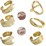 WAINIS 6 Pcs Chunky Gold Open Rings for Women Statement Boho Adjustable Rings Set G