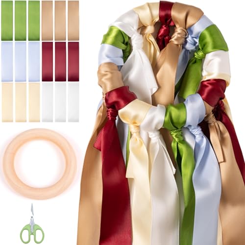 Sonekin Jeu de Ruban Mariage, Lot de 18 Rubans de Satin Double Face, y Compris Des Anneaux en Bois, Adaptés Aux Bouquets de Mariée, Aux Décorations de...