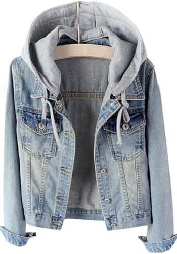 Veste en jean à capuche amovible pour femme : look urbain de mi-saison