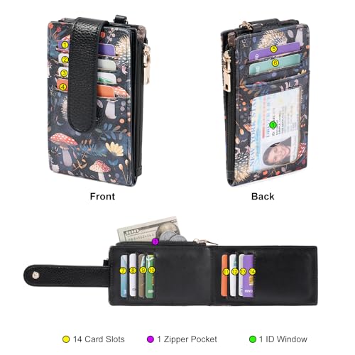 Image of GOIACII RFID Slim Card Holder Wallet with ID Window Thin Bifold Wallet for Womens Zipper Coin Pocket Hedgehog Print