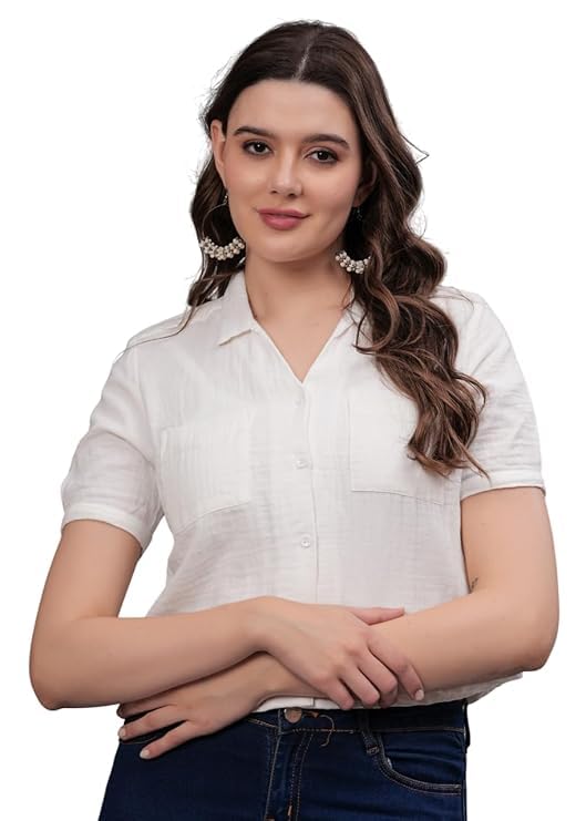Womens Pure Cotton Shirt Style Regular Fit Solid Top with Front 2 Pocket-picture-32