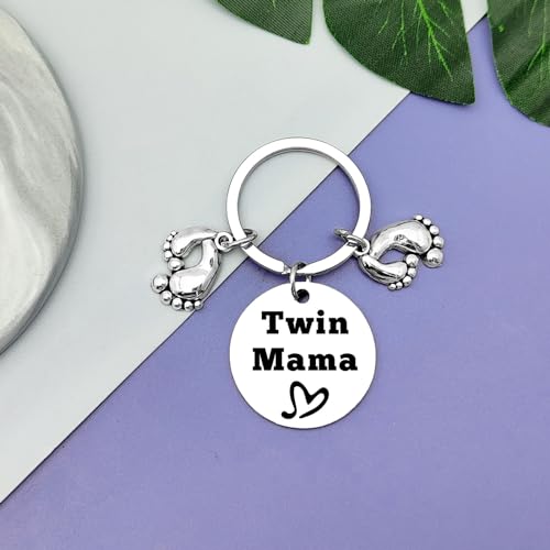 Twin Mom Gifts Keychain Twins Mama Gifts for BFF Pregnancy Presents for New Mother from Family Announcement Presents Keychain Mother's Day Gift for Mommy