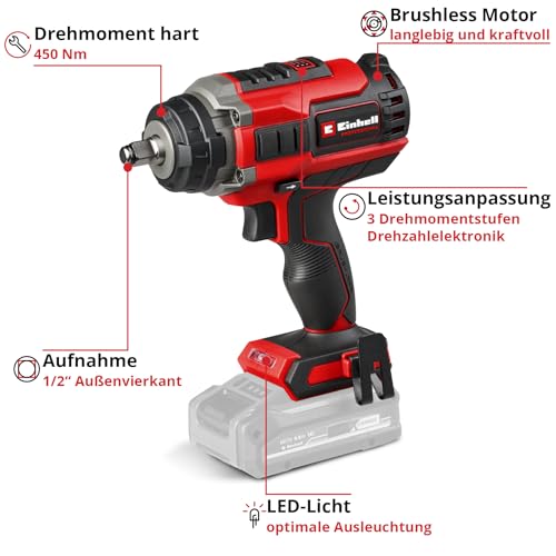 Einhell Professional Akku-Schlagschrauber IMPAXXO 18/450 Power X-Change (18 V, 450 Nm, 3 Leistungsstufen, Brushless, 1/2"-Aufnahme, inkl. Nuss-Set, ohne Akku)