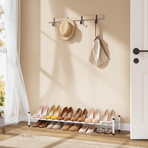 Image of Tajsoon Expandable Shoe Rack for Closet 1 Tier, 28 inch-41 inchAdjustable & Stackable Shoe Shelf Storage, Metal Shoe Rack Organizer for Front Door Entrance, Closet, Garage, Entryway, White
