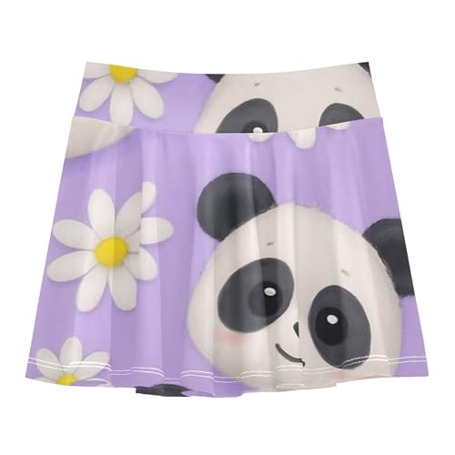 Cute Panda Daisies Light Purple Athletic Shorts Girls Skorts Tennis Skirts for Kids Dance Cheer Skirt 3t
