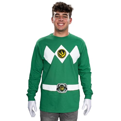 Power Rangers The Long Sleeve Ranger Costume Green T-Shirt (Adult Large)