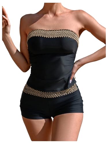 Milumia Women's 2 Piece Tankini Set Strapless Bandeau Boyshorts Swimsuit