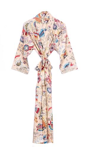 Image of Pure 100% Cotton Robe For Womens Bathrobe Dressing Gown Long sleepwear Free Size Kimono