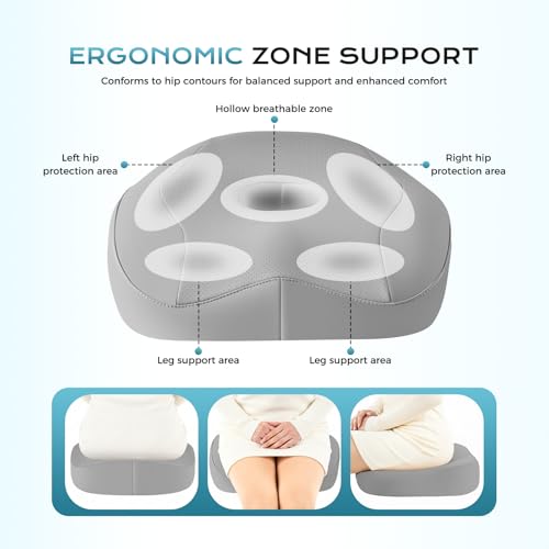 Image of Coverado Memory Foam Car Seat Cushion and Lumbar Support Headrest Pillow, 2-in-1 Integrated Ergonomic Back Support Neck Pillow, Breathable Seat Cushion for Sciatica Back Tailbone Pain Relief, Gray