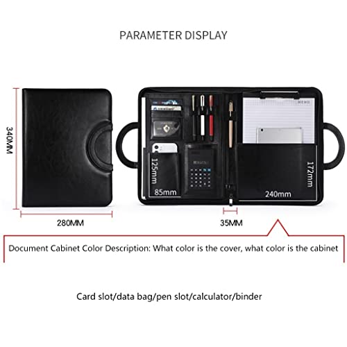 A4 Leather Portfolio Binder Padfolio Business Document Planner Leather Portfolio Folder Organizer With Zipper And Calculator For Women Men Gift Resume Portfolio (Color : Black, Size : 12 Digit Solar #TOP2