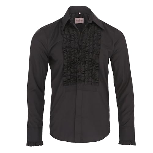ZenRetro Hombre Negro Camisa de Esmoquin de Gala con Volantes 4XL