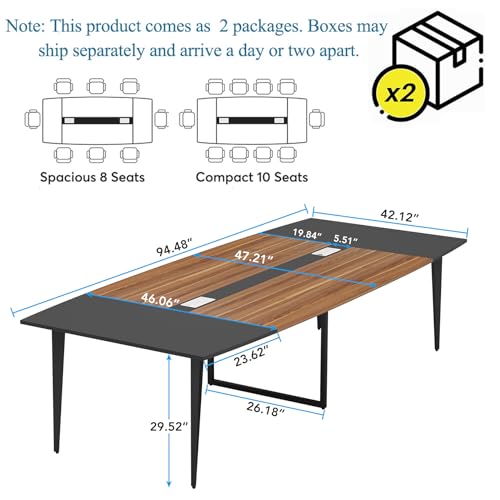 8ft Walnut & Black Conference Table for Office Meeting Rooms
