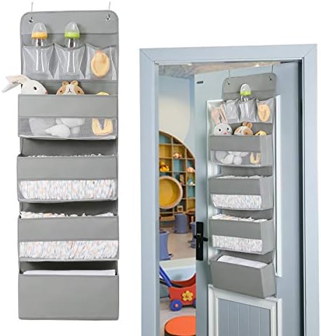 Jay-Chi Over Door Hanging Organizer Storage - 7 Large Pockets Closet Bathroom Baby Nursery Organizer Perspective Window Wall Mount Rack for Clothes Toys Sundries(Grey)