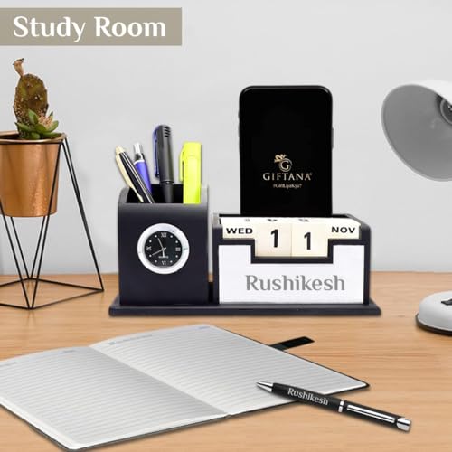 Image of Giftana 8 in 1 Personalized Corporate Gift Set, Customized Name Diary, Tumbler, Metal Pen, Card Holder, Keychain, Pen Drive, Mobile Stand & Desk Organizer, Diwali Gifts, Black Office Gift Combo