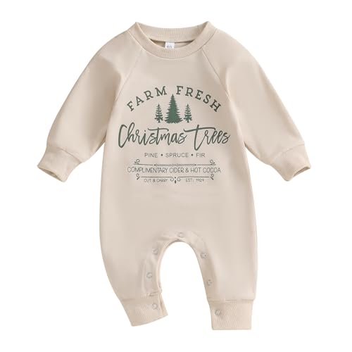Image of Bagilaanoe Infant Baby Boy Girl Christmas Outfit Clothes Christmas Tree Long Sleeve Romper One Piece Jumpsuit Pants