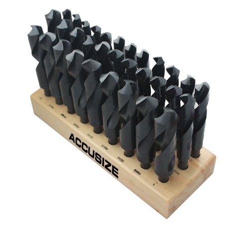 industrial drill bits - Accusize Industrial Tools 32 Pcs Hss 1/2'' Shank S&D Drill Set, 33/64'' to 1'' by 64Ths, Silver and Deming Drill, H516-6506