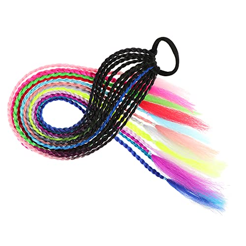 三つ編み エクステ 編み込み ウィッグ ポニーテール つけ毛 キッズ 大人 女性 男性 ヒップホップ ダンス ゴム で簡単装着 重ね付けOK 派手髪 ブレイズエクステ マルチカラー12 Q37-M12