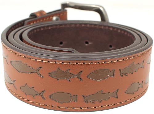 Mens Fishing Leather Belt Strap and Metal Buckle 1.5" Wide with Snaps - Ocean Lake River Fishing Angler Bass2