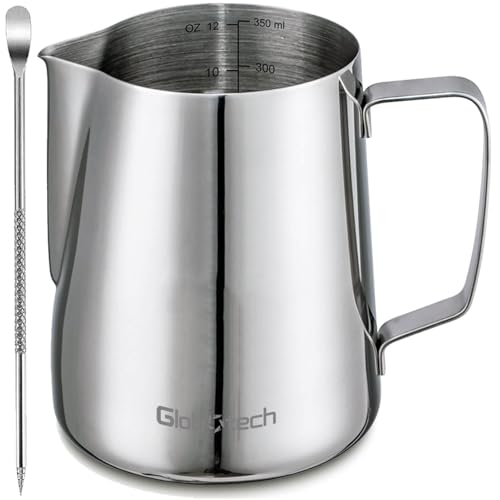 Stainless Steel Milk Frothing Pitcher 12 Oz, 350ml Latte Art Cup Espresso Machine Accessories, Steaming Jug for Cappuccino Coffee Milk Hot Chocolate Cups