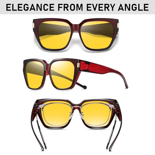 Image of HAOLOTA Night Vision Driving Glasses Fit Over Glasses