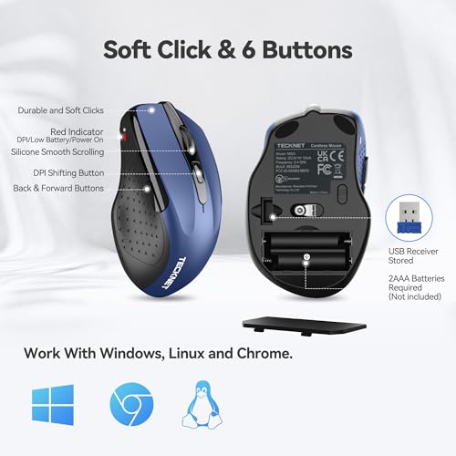 Image of TECKNET Wireless Mouse, 2.4G Ergonomic Computer Mouse, 2600 DPI, Blue