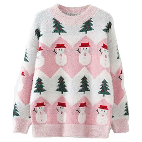 YZERTLH Sweater Women's Christmas Sweater Funny Ugly Christmas Santa Elk Snowman Knitted Pullover Tops Sweaters (Color : Pink, Size : M) Cover
