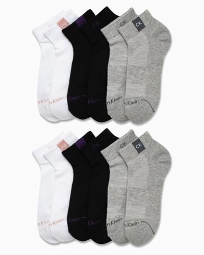 Image of Calvin Klein Womens Quarter Socks - 12 Pack Soft Cushioned Athletic Ankle Socks for Women for Running and Workout
